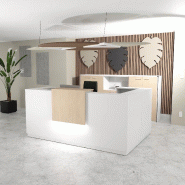 Bureau d'accueil avec retour Delta blanche avec réhausse. - 184, Droite, Blanc, Oui, Chêne moyen_0
