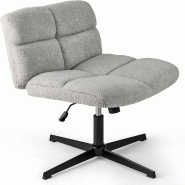 COSTWAY Chaise de Tailleur, Pivotante Sans Accoudoirs, Large Assise, Base Croisée, Réglable, Bascule (Gris) - gris métal ON32811SD