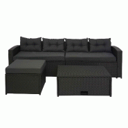 Décoshop26 - Salon de jardin en poly-rotin noir ensemble lounge balcon terrasse canapé avec rangement avec coussins gris foncé 04_0004205 - gris 30