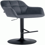 Décoshop26 - Tabouret de bar chaise haute x1 fonction rotation 360° en velours gris foncé avec coutures décoratives piètement métal 10_0005271 -