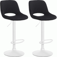 Décoshop26 - Tabourets de bar chaises haute x2 avec repose-pieds en velours noir piètement métallique blanc 10_0004092 - blanc métal 3000251924763