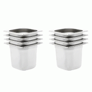 Helloshop26 - Lot de 8 récipients gastronorm empilables 176 x 162 x 150 mm en acier inoxydable argenté 02_0046005 - argenté inox 3000233999284