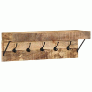 Helloshop26 - Porte-manteau rectangulaire moderne rangement avec crochets et étagère 73 x 19 x 23 cm en bois de manguier massif 02_0057996 - Bois ma