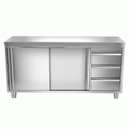 Meuble bas inox cental P 600 mm avec portes et tiroirs - 2000, A droite_0