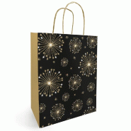 Sac kraft lisse "Artifice" noir/or poignées torsadées 34+14x39,5cm - par 50