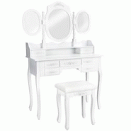 Tectake Coiffeuse avec 3 miroirs 7 tiroirs blanc - 402074 - blanc Bois massif 402074 Tectake Coiffeuse avec 3 miroirs 7 tiroirs blanc - 402074 - blanc Bois massif 402074