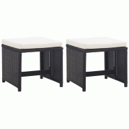 VidaXL Tabourets De Jardin Lot De 2 Avec Coussins Résine Tressée Noir - noir 46416