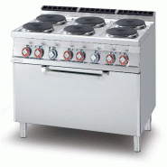 Cuisinière électrique 6 plaques rondes avec four maxi électrique statique. Structure en acier inoxydable. Dimensions 120x90 h90 cm. Modèle CF6-912