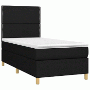 Décoshop26 - Cadre de lit LED avec sommier tête de lit matelas 90x190 cm tissu noir TDL0209067 - noir 3001669647763