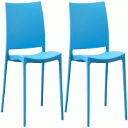 Décoshop26 - Lot de 2 chaises empilable design en plastique couleur bleu résistant aux UV – jardin terrasse et intérieur 10_0007908 - bleu 300026