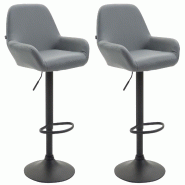 Décoshop26 - Lot de 2 tabourets de bar moderne et confortable en synthétique gris pieds trompette en métal noir TDB10219 - gris 3000892169608