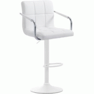 Décoshop26 - Tabouret de bar repose-pieds en synthétique blanc pieds trompette en métal blanc mat TDB10529 - blanc 3000439169603
