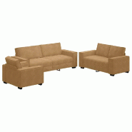 Ensemble de canapés 3 pcs avec coussins Marron Velours Modèle Vega Industriel - Matériau naturel 8721158678041