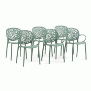 RATTATAN Lot de 6 chaises d'extérieur avec accoudoirs empilables en polypropylène dossier ajouré design naturel pour jardin terrasse bar restaurant