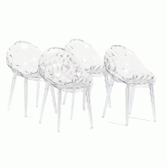 RATTATAN Set de 4 chaises en polycarbonate transparent, résistantes, ergonomiques, pour bar, restaurant, cuisine, jardin, design moderne -Diamante- T