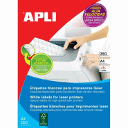 Apli 4000 étiquettes blanches laser rapide, format 105 x 37 mm (250 feuilles A4 / cdt) - 8410782025252