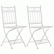 CLP Lot de 2 Chaises de jardin pliables Asina en fer forgé Blanc antique - blanc métal 320822 CLP Lot de 2 Chaises de jardin pliables Asina en fer forgé Blanc antique - blanc métal 320822