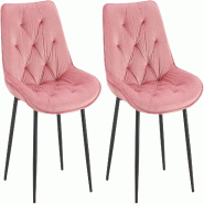Décoshop26 - Lot de 2 chaises de salle à manger assise et dossier capitonné en velours rose et métal noir 10_0007459 - noir métal 3000266119239