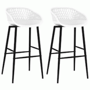 Décoshop26 - Tabourets de bar x2 chaises haute aspect de maille en PP blanc et métal DEC029330 - blanc 3000257322174