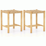 Helloshop26 - Lot de 2 tabourets de bar 36 x 36 x 45 cm assise tissée élégante style rustique idéal salle à manger en bois de 20_0019435 - 300023