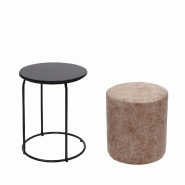 Mendler Lot de 2 poufs et table d'appoint HWC-K48, table basse table tabouret, certifié MVG MDF métal similicuir ~ marron - marron matière synthét