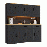 Merax Buffet 150 x 40 x 180 cm, meuble haut avec prises, USB, LED, porte-verres à vin et portes coulissantes, noir - noir Bois manufacturé N634D0068S