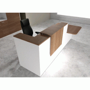Comptoir d'accueil bi-colore avec PMR Delta et réhausse - 242, Droite, Blanc, Non, Acacia foncé_1