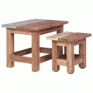 Décoshop26 - Lot de 2 tables d'appoint gigognes en bois d'acajou massif effet vieilli DEC032687 - 3000259105683 Décoshop26 - Lot de 2 tables d'appoint gigognes en bois d'acajou massif effet vieilli DEC032687 - 3000259105683