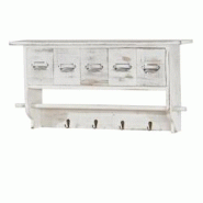 Décoshop26 - Porte-manteau mural vintage 5 tiroirs avec 4 crochets 32x65x13 cm aspect vieilli blanc 04_0005760 - blanc 3000261489887 Décoshop26 - Porte-manteau mural vintage 5 tiroirs avec 4 crochets 32x65x13 cm aspect vieilli blanc 04_0005760 - blanc 3000261489887