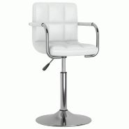 Décoshop26 - Tabouret de bar x1 chaise haute avec dossier et accoudoirs en PVC blanc et acier DEC029446 - blanc acier 3000257378614