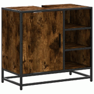 Helloshop26 - Armoire de lavabo rétro élégante salle de bain 65 x 33 x 60 cm espace de rangement style industriel en bois chêne fumé 02_0049669 -