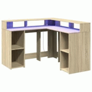 Helloshop26 - Bureau table poste de travail meuble d'ordinateur informatique étude avec lumières LED chêne sonoma bois d'ingénierie 02_0023424 - 3 Helloshop26 - Bureau table poste de travail meuble d'ordinateur informatique étude avec lumières LED chêne sonoma bois d'ingénierie 02_0023424 - 3