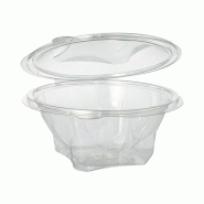 Starpak 300 pots pour traiteur et barquettes à salade à emporter, avec couvercle à charnière, R-PET, ronds, 750 ml, transparents comme du verre -