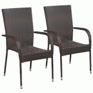 VidaXL Chaises Empilables D Extérieur Lot De 2 Résine Tressée Marron - marron 44237 VidaXL Chaises Empilables D Extérieur Lot De 2 Résine Tressée Marron - marron 44237