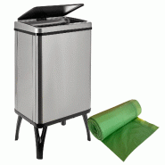WellHome - Poubelle Intelligente 40L de couleur Grise 35,5x26x71,5cm avec 30 Sacs Poubelle adaptés - argenté inox PK6677