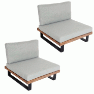 Décoshop26 - Lot de 2 fauteuils lounge jardin en bois d'acacia brun clair et aluminium coussins gris clair 04_0009399 - gris aluminium 3000267465977