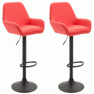 Décoshop26 - Lot de 2 tabourets de bar moderne et confortable en synthétique rouge pieds trompette en métal noir TDB10222 - rouge métal 3000891869608