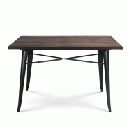 Kosmi Table rectangulaire 120×80 cm – Plateau en bois massif foncé et pieds en métal noir mat – Style industriel - noir métal 3760301692584