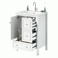 Merax Lavabo sur pied avec vasque en céramique intégrée, meuble de salle de bain avec 3+1 tiroirs, étagères réglables, blanc - blanc multi-maté Merax Lavabo sur pied avec vasque en céramique intégrée, meuble de salle de bain avec 3+1 tiroirs, étagères réglables, blanc - blanc multi-maté