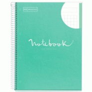 MIQUELRIUS Lot de 5 Cahier Emotions A4, 160p./80 feuilles 90 g/m², reliure intégrale, couverture laminée coloris menthe, quadrillé 5x5 - 8422593460504