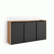 SKRAUT HOME Buffet salon et cuisine, 156x80x35 cm, 3 Portes, LED, Noir et chêne - noir Bois manufacturé 632_2