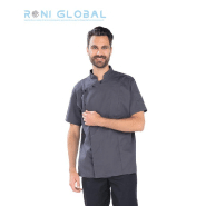 Veste de cuisine homme - manches courtes en coton et polyester - 2 poches - col officier - JEROME REMI CONFECTION_0