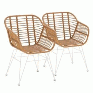 VS Venta-stock Pack de 2 chaises de salle à manger ou de jardin Elda Ratan/Blanc - blanc métal I24081