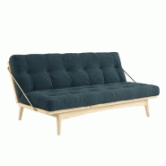 BANQUETTE FUTON FOLK EN PIN MASSIF COLORIS BLEU PÂLE COUCHAGE 130 X 190 CM.