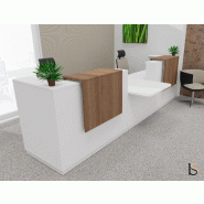 Bureau d'accueil Delta Plus pour 2, accès PMR - Mobel Linea - Blanc, 424, Acacia foncé, Banque d'accueil avec réhausses sans LED_1