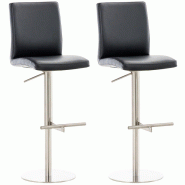 Décoshop26 - Lot de 2 tabourets de bar avec repose-pieds et dossier assise en similicuir noir cadre acier inoxydable 10_0006064 - noir inox 300026536