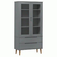 Helloshop26 - Armoire à vitrine grande scandinave rangement 90 x 35 x 175 cm en bois de pin massif gris 02_0047122 - gris verre 3000234606662