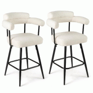 Helloshop26 - Lot de 2 tabourets de bar pivotants 63 x 54 x 100 cm confort élevé avec dossier incurvé et accoudoirs en velours teddy 20_0012545 - 3