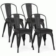 Helloshop26 - Lot de 4 chaises empilables pour salle à manger 53 x 44 x 84 cm confort rembourré design moderne en métal noir 20_0013586 - noir mét