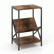 Helloshop26 - Table d'appoint à 3 niveaux 40 x 30 x 61 cm avec étagère ouverte design industriel en bois d'ingénierie brun rustique 20_0013873 - v